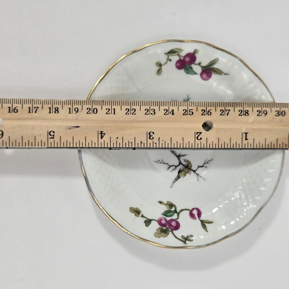 L Bernardaud & Co Limoges France Bird and Berry Porcelain Saucer Gold Rim 5.25